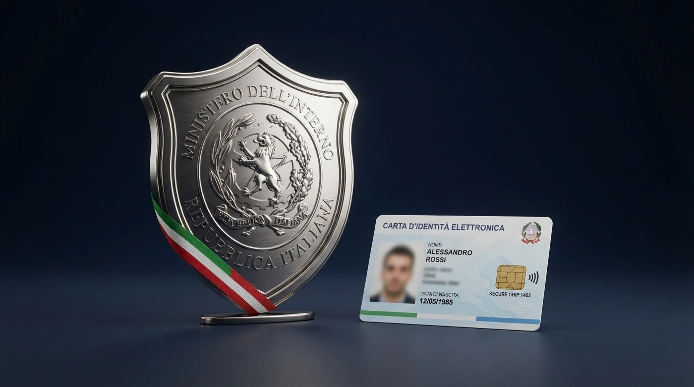 Il logo dell'Agenzia delle Dogane e dei Monopoli accanto a uno scudo con il simbolo della CIE e la bandiera italiana