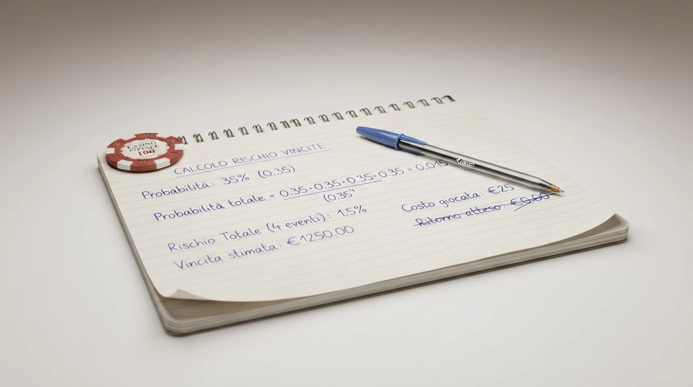 Un foglio di calcolo con la formula del requisito di scommessa: importo bonus × moltiplicatore rollover = volume totale da giocare