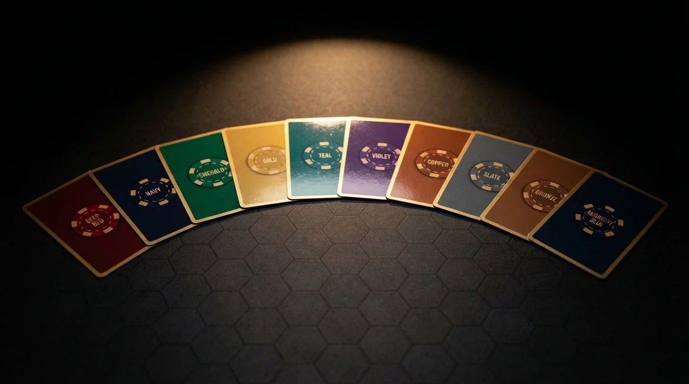 Dieci carte da gioco disposte a ventaglio, ciascuna con il logo di un diverso casinò crypto, su uno sfondo scuro con texture blockchain