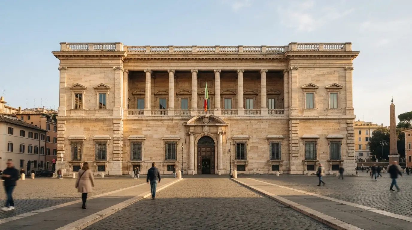 Il palazzo dell'ADM (Agenzia delle Dogane e dei Monopoli) a Roma, con il logo istituzionale in primo piano