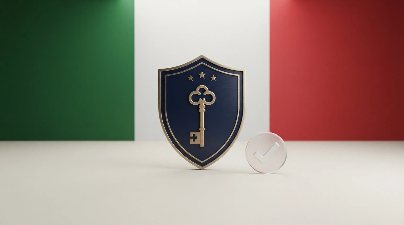 Il logo ufficiale dell'Agenzia delle Dogane e dei Monopoli accanto alla bandiera italiana, su sfondo istituzionale