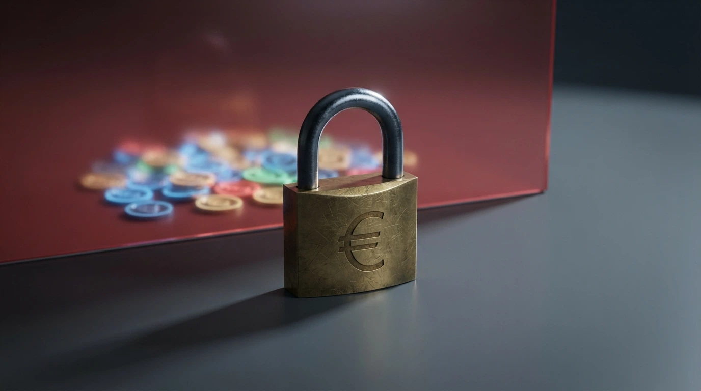 Il logo dell'Agenzia delle Dogane e dei Monopoli accanto a un lucchetto aperto e al simbolo di Tether barrato