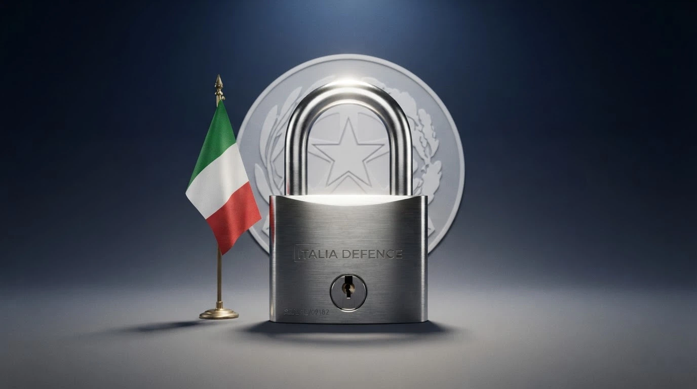 Il logo ufficiale dell'Agenzia delle Dogane e dei Monopoli accanto a un lucchetto stilizzato e alla bandiera italiana, su uno sfondo pulito