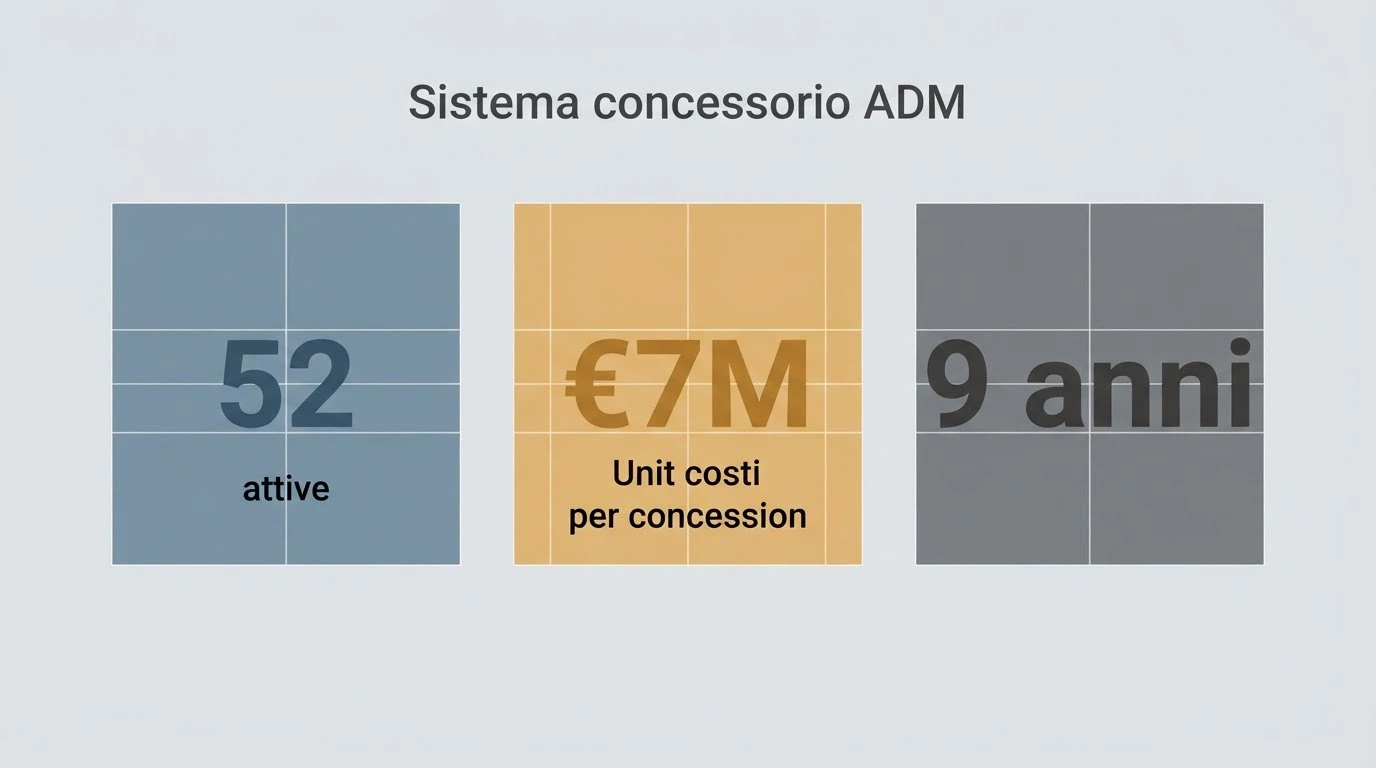 Diagramma del sistema concessorio ADM con il numero di concessioni, il costo unitario e la durata