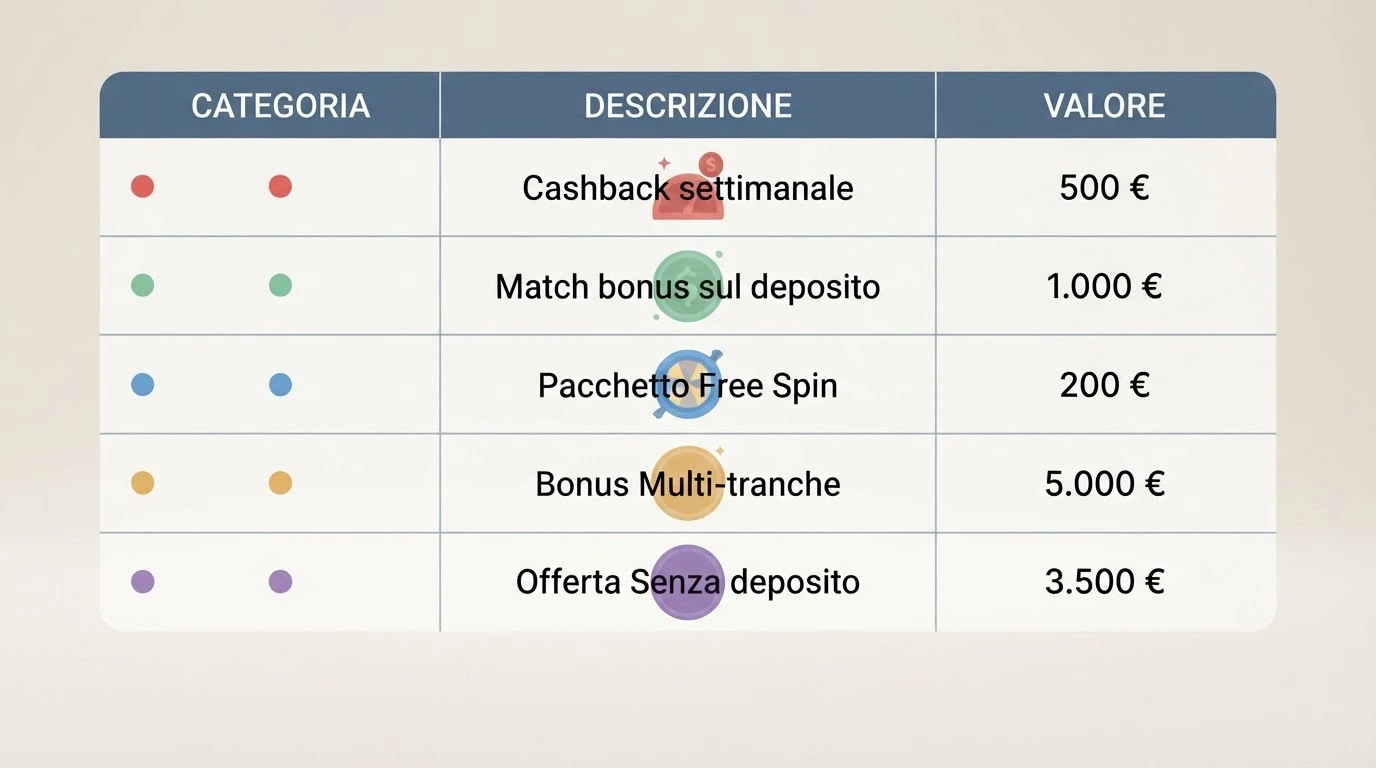 Una tabella comparativa stilizzata con colonne per operatore, importo e condizioni principali