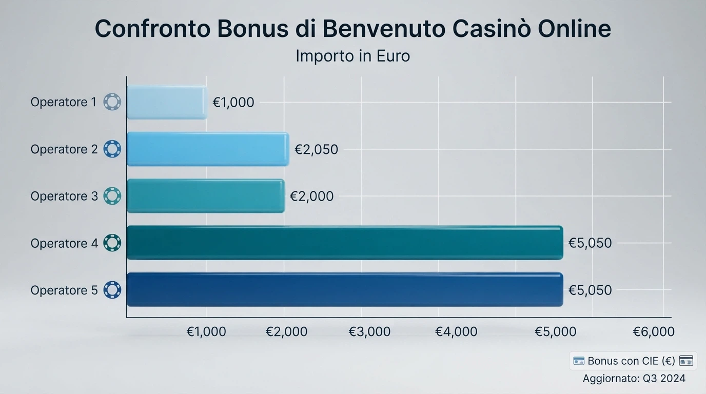 Una tabella comparativa stilizzata con i nomi degli operatori e i rispettivi bonus con CIE affiancati