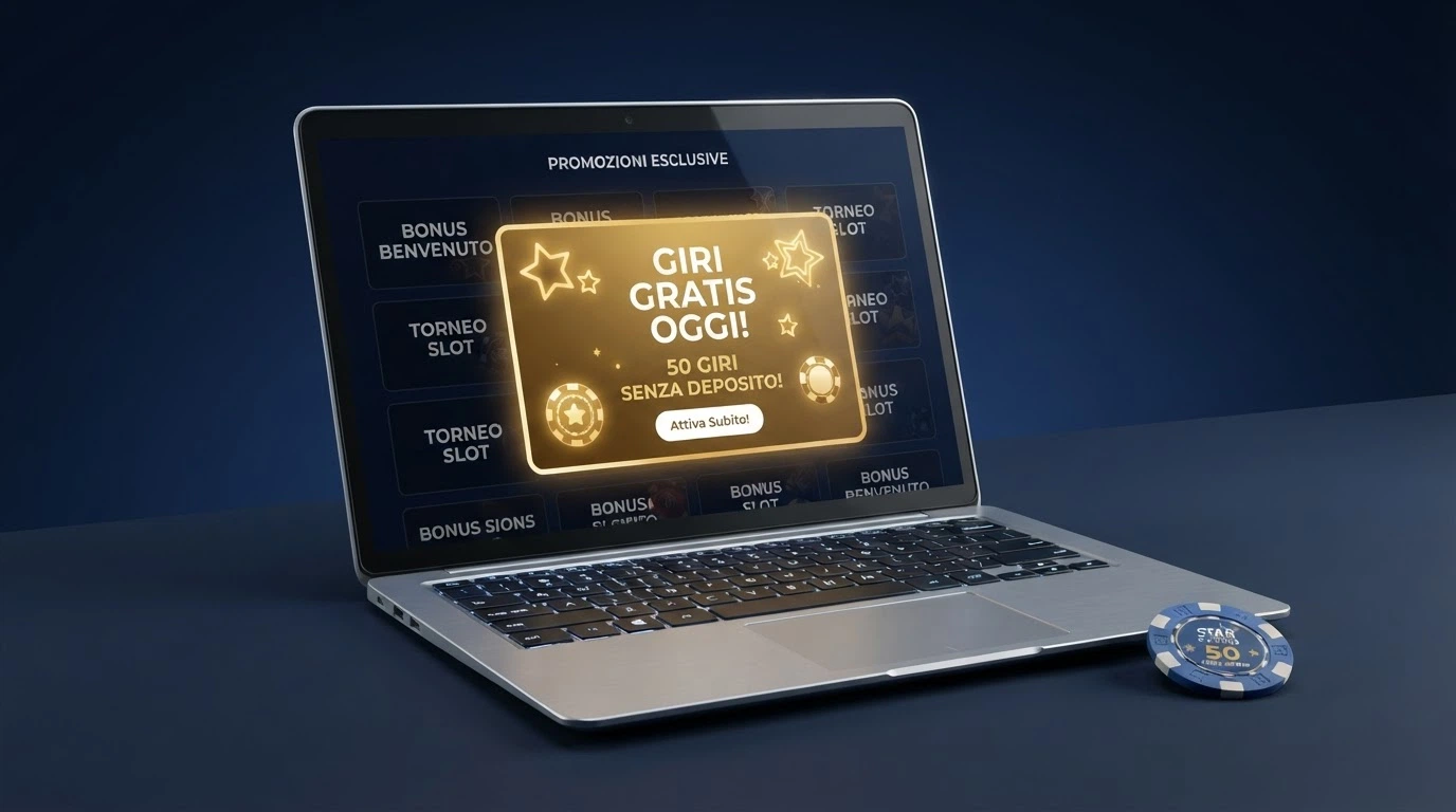Interfaccia di un casinò ADM con la sezione promozioni aperta e un pacchetto di giri gratis in evidenza