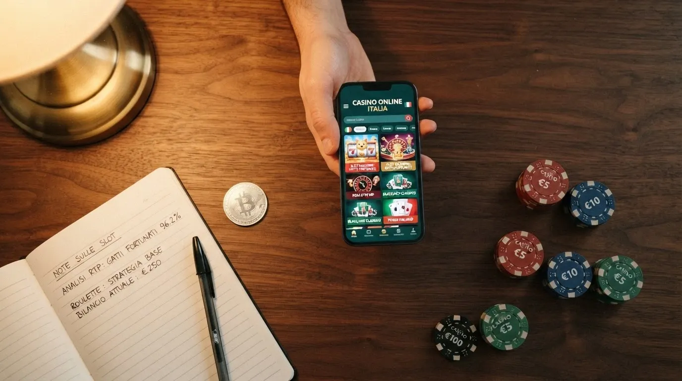 Una tabella comparativa stilizzata con icone delle criptovalute, simboli di licenza e grafici a barre semplificati che rappresentano catalogo giochi e varietà crypto per ogni operatore