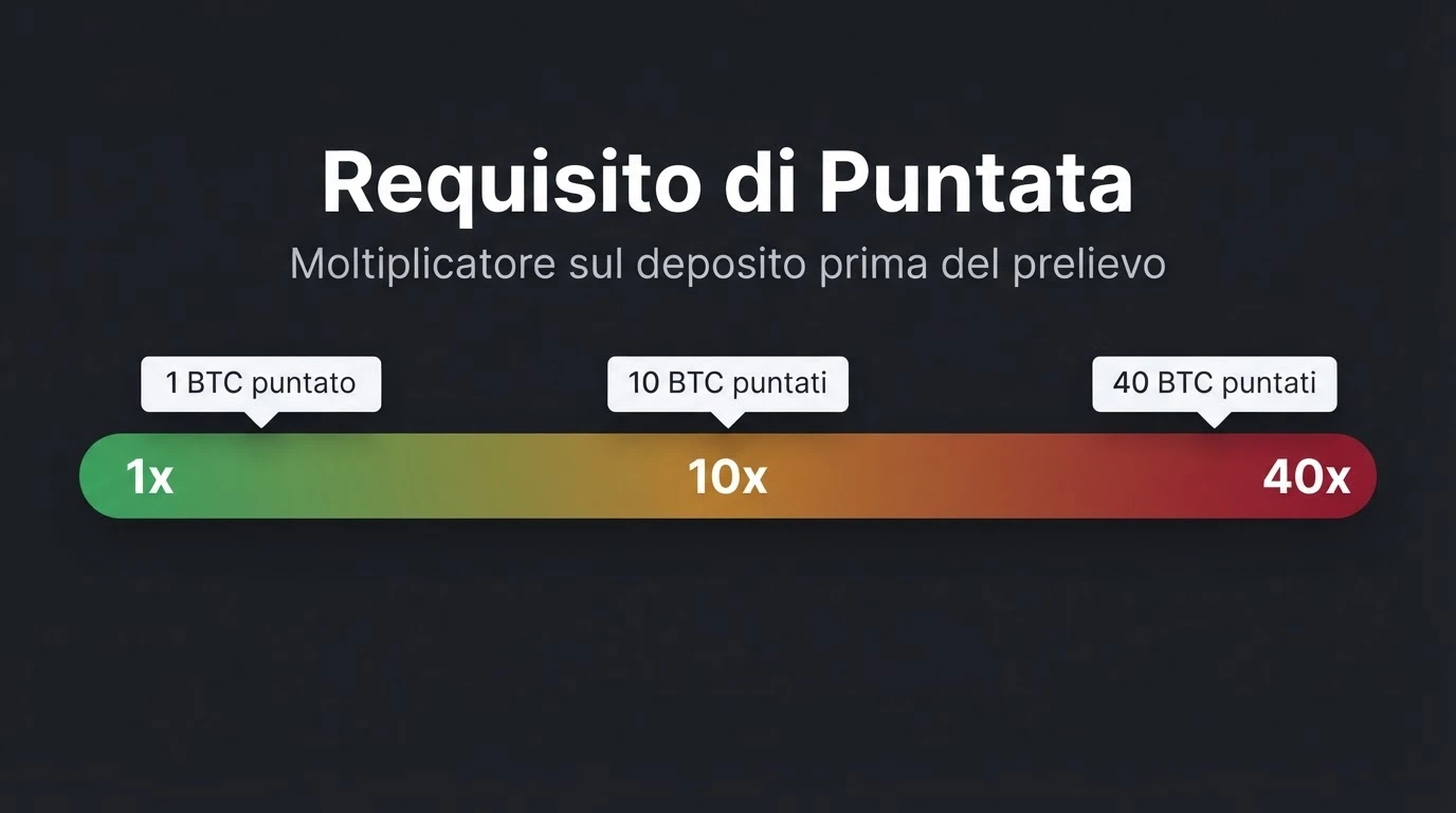 Tabella comparativa con colonne per casinò, licenza, crypto accettate, bonus e requisito di puntata