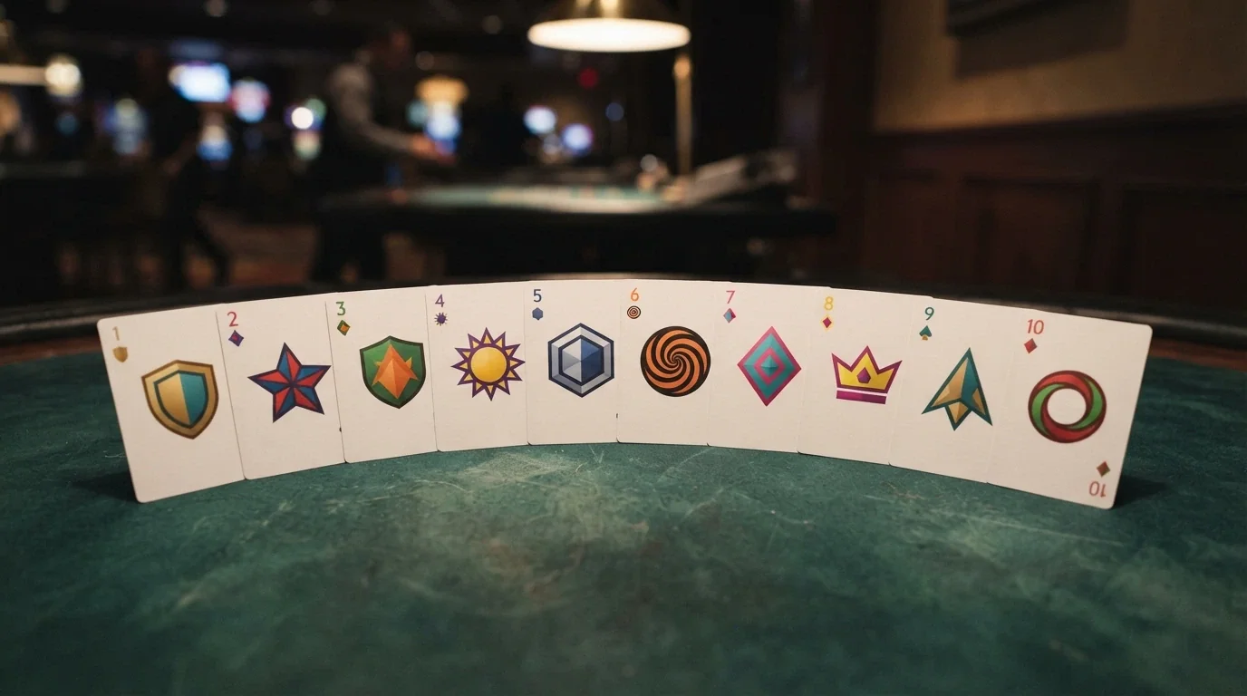 Una fila di dieci carte da gioco con i loghi degli operatori recensiti, disposte come in una classifica