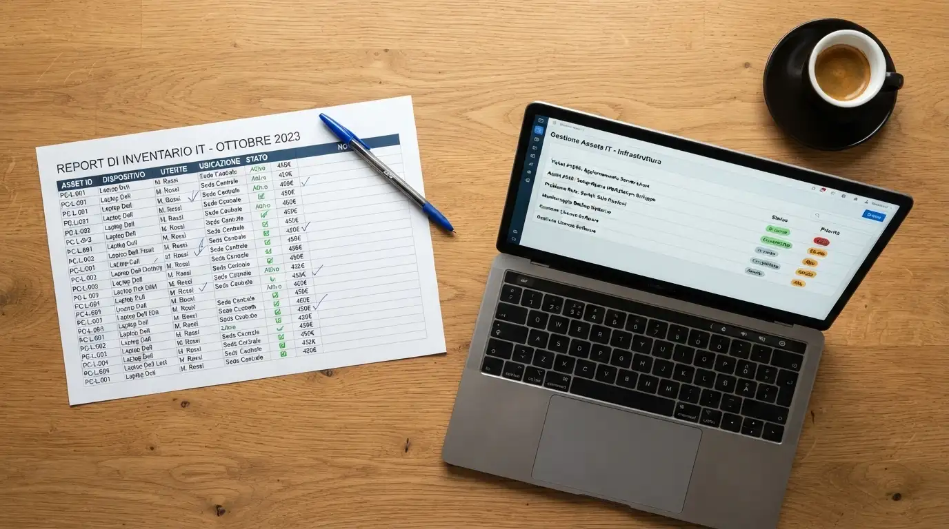 Una scrivania con appunti, un foglio di calcolo e lo schermo di un computer che mostra il sito ADM con l'elenco dei concessionari