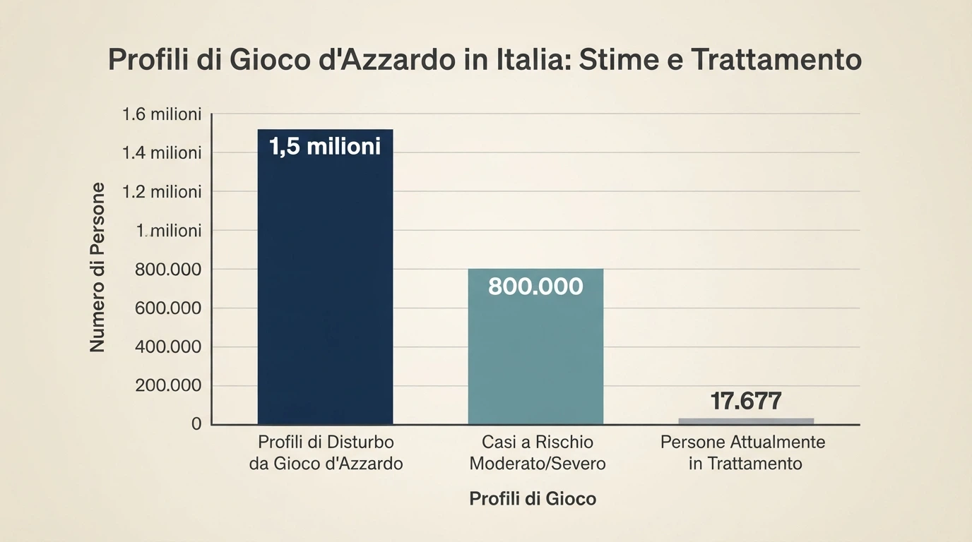 Un grafico a barre che illustra le stime DGA in Italia: 1,5 milioni di profili compatibili, 800.000 a rischio moderato-severo