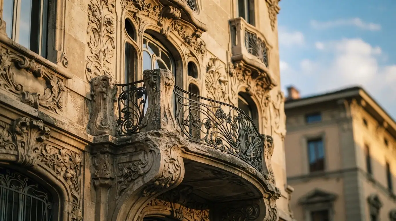 Dettaglio della facciata liberty del Casinò di Sanremo, opera di Eugène Ferret
