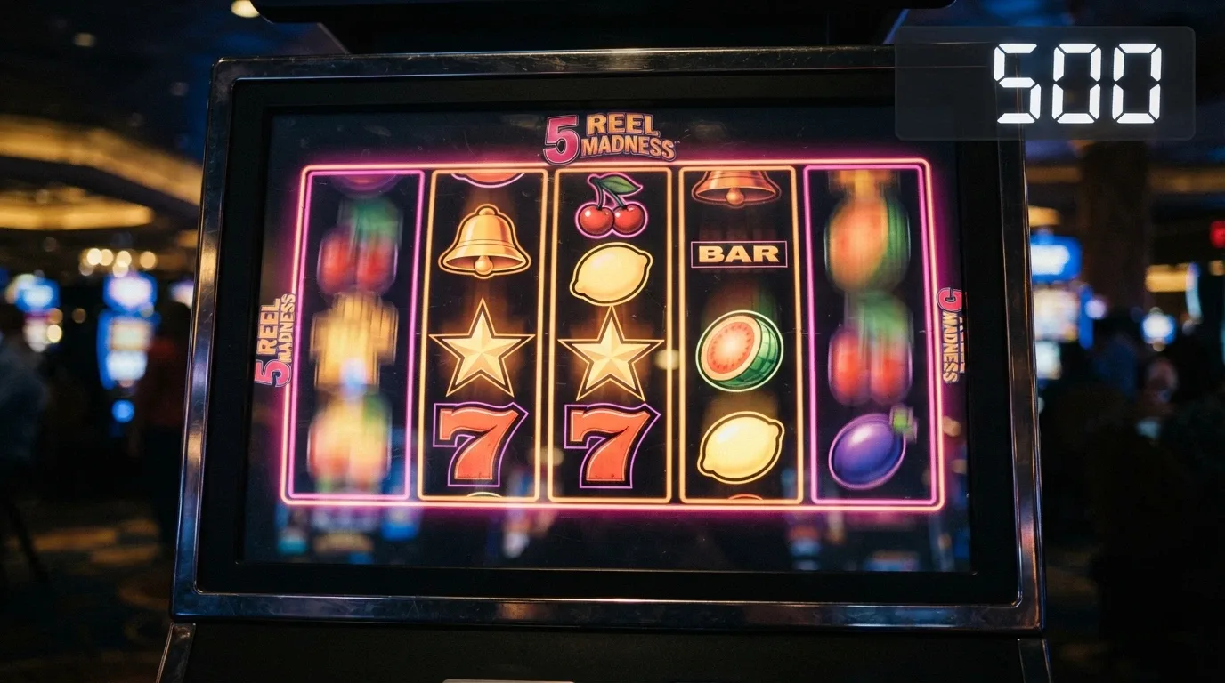 Rulli di una slot machine online con simboli colorati in movimento e il contatore dei giri gratis in alto