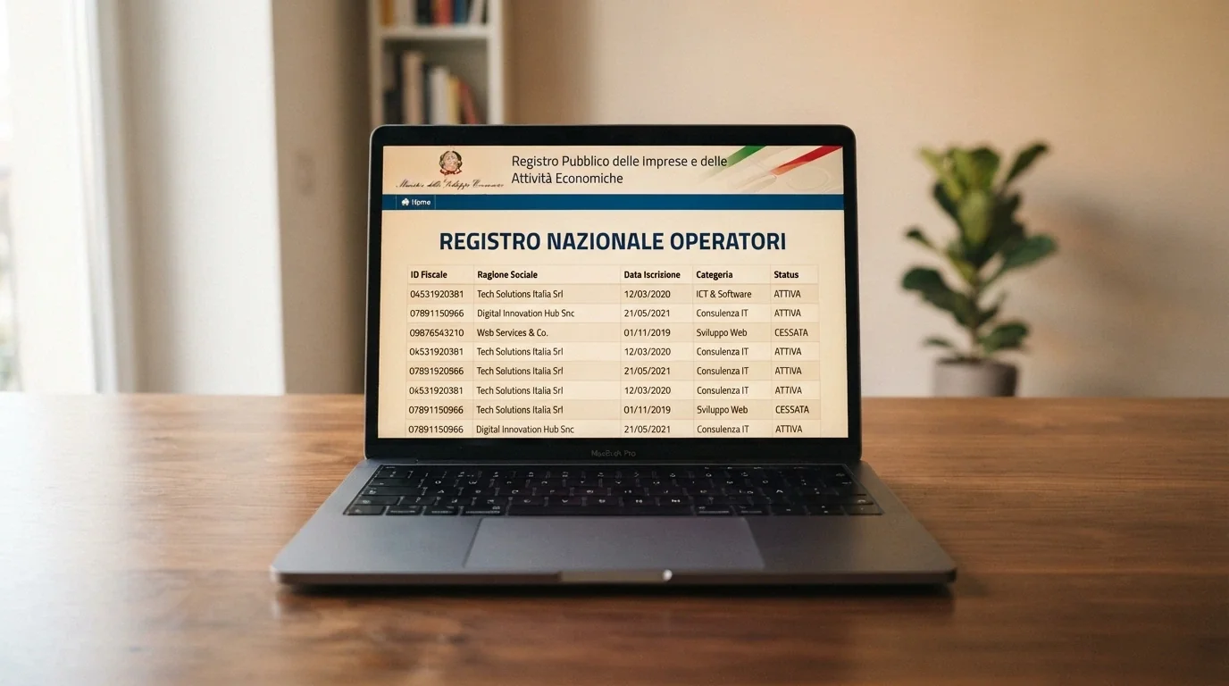 Il logo dell'Agenzia delle Dogane e dei Monopoli accanto alla schermata del registro pubblico dei concessionari