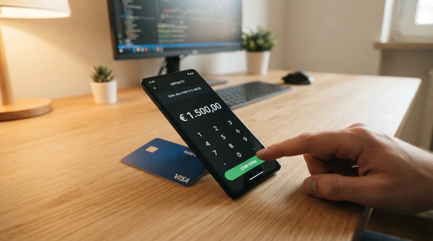 Smartphone con schermata di deposito PayPal su app casinò Android, importo e metodo evidenziati