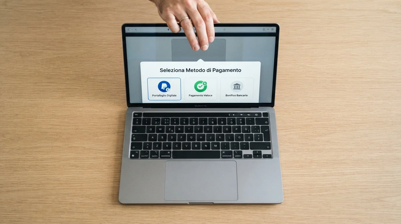 Una schermata di checkout con icone di PayPal, Google Pay e Trustly affiancate, su sfondo l'interfaccia di un casinò ADM