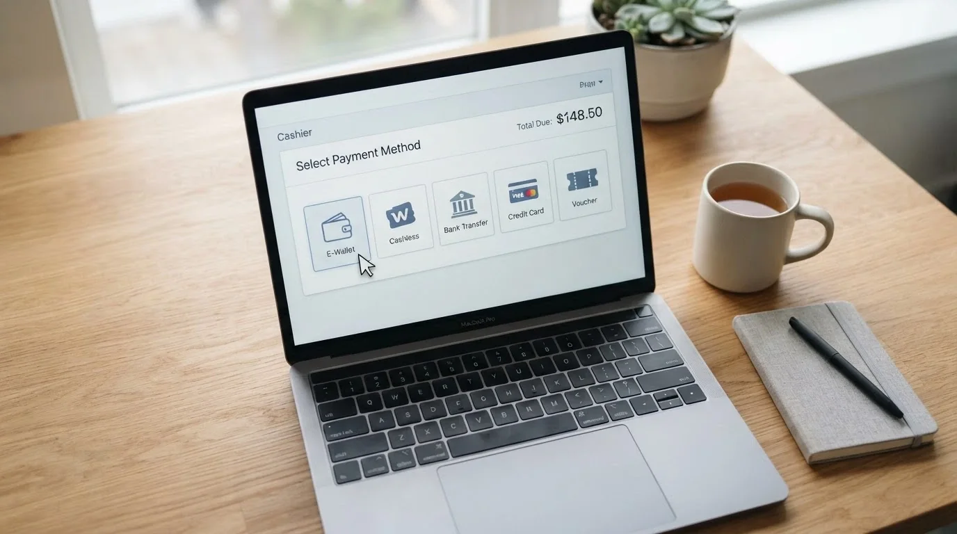 Una schermata di cassa di un casinò online che mostra le icone dei metodi di pagamento (PayPal, Skrill, Neteller, bonifico, carta di credito) con il cursore che seleziona un portafoglio elettronico