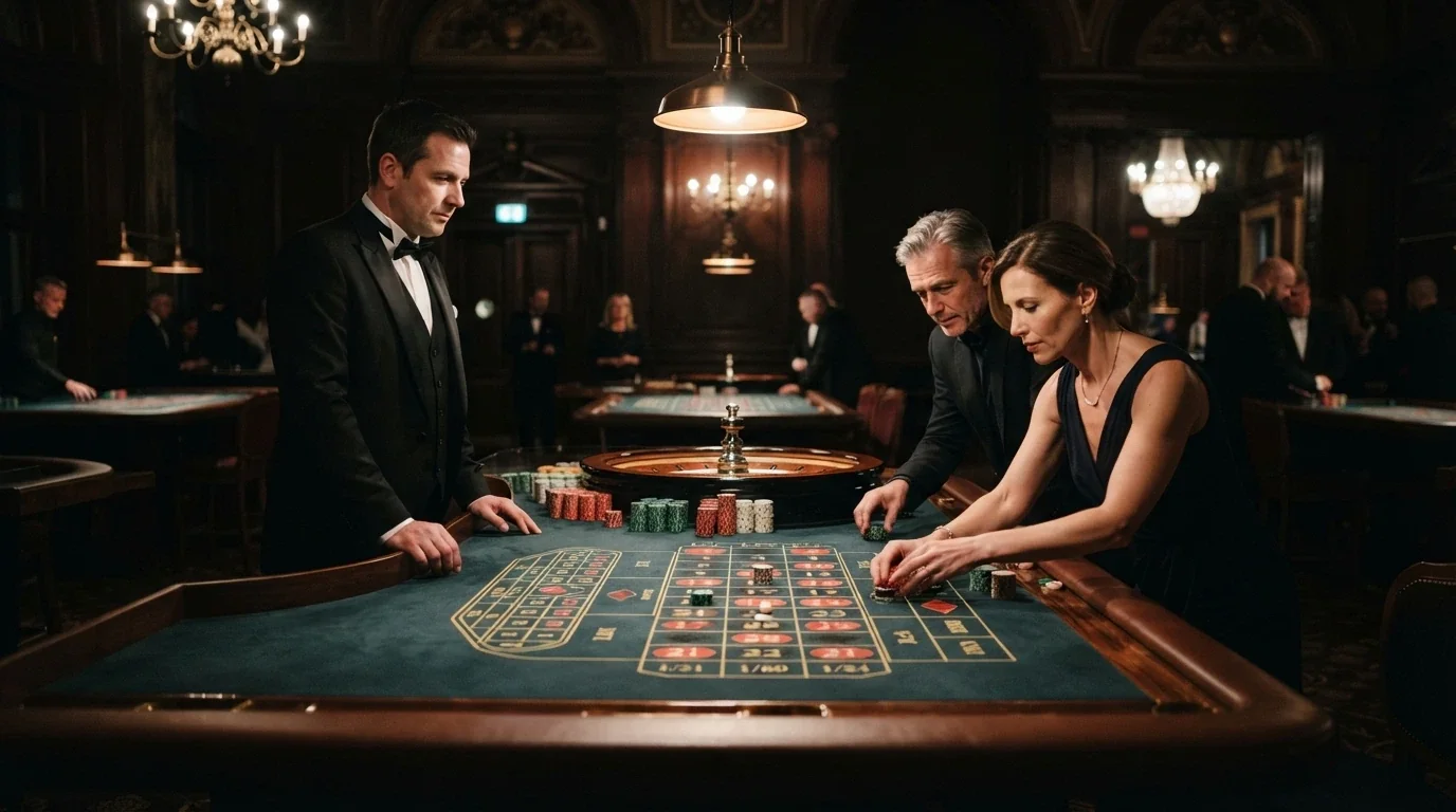 Un tavolo di roulette in diretta dalla sala fisica del Casinò di Sanremo, con croupier e giocatori