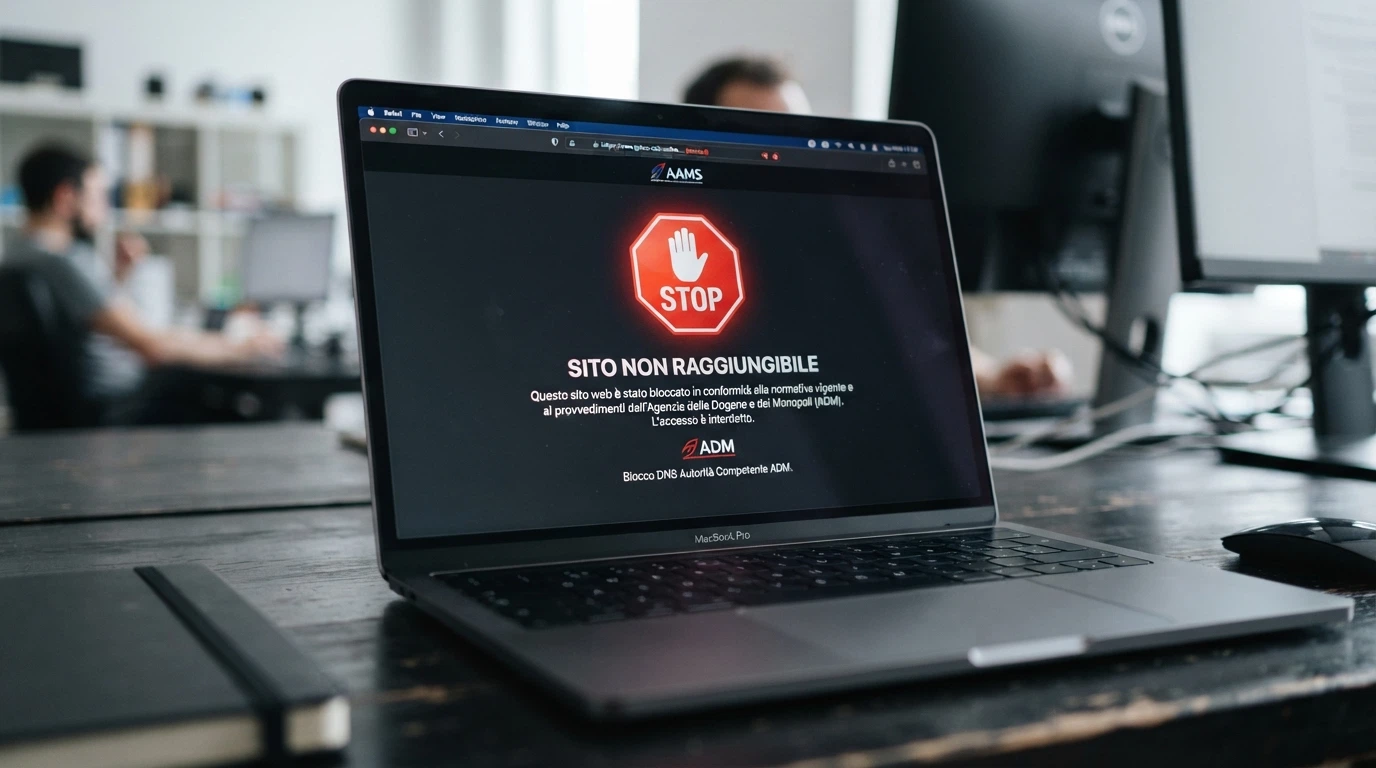 Schermata di un browser che mostra un avviso di sito bloccato dall'ADM, con il messaggio di inaccessibilità in italiano