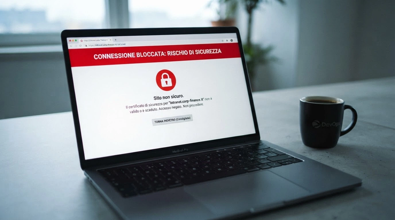 Schermata di avviso di un ISP italiano che mostra il blocco DNS di un dominio non licenziato, con riferimento alla blacklist ADM