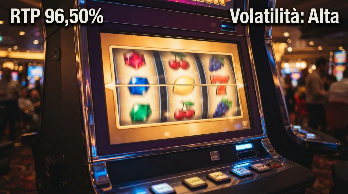 Una selezione di slot machine popolari con i rispettivi dati di RTP e volatilità in sovraimpressione