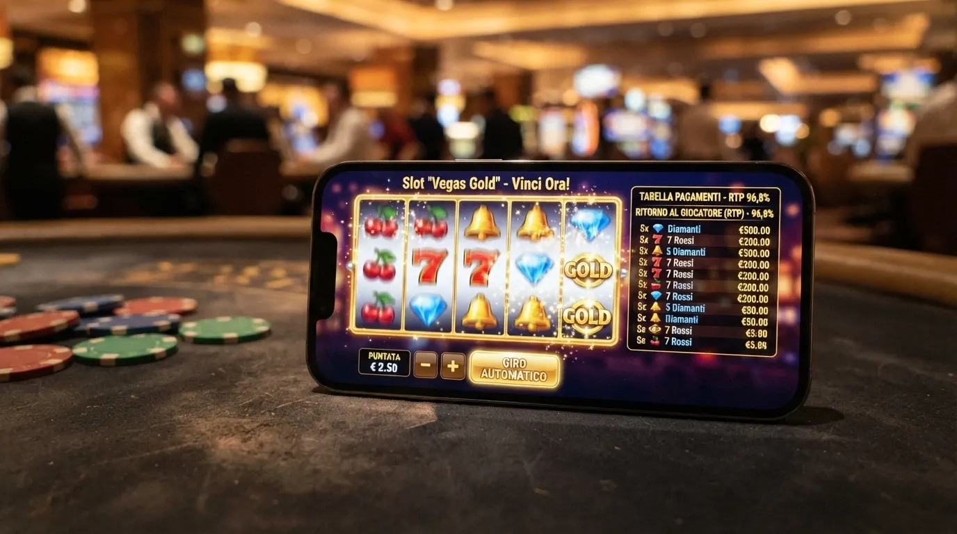 Interfaccia mobile di una slot machine ad alto RTP con visualizzazione della tabella pagamenti e del valore RTP