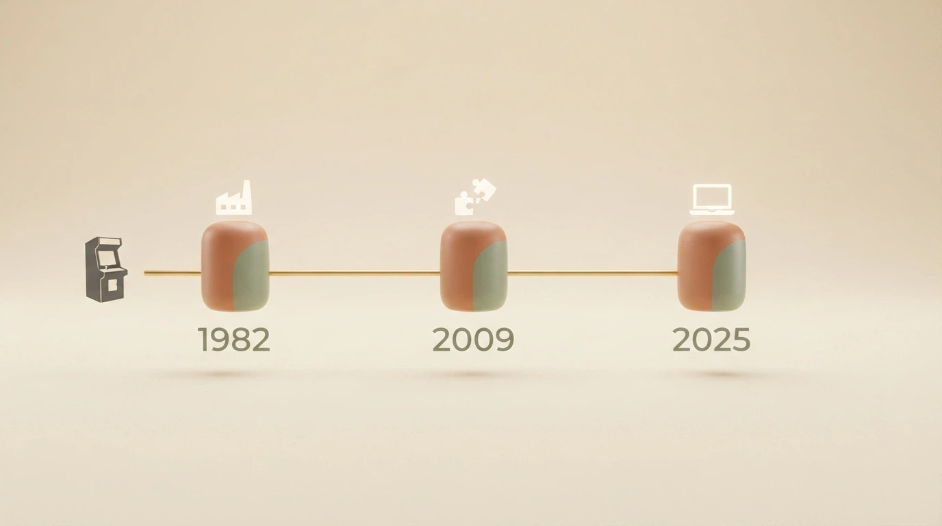 Logo WMG accanto a una timeline che ripercorre le tappe principali: 1982 fondazione, 2009 fusione, 2026 presenza online