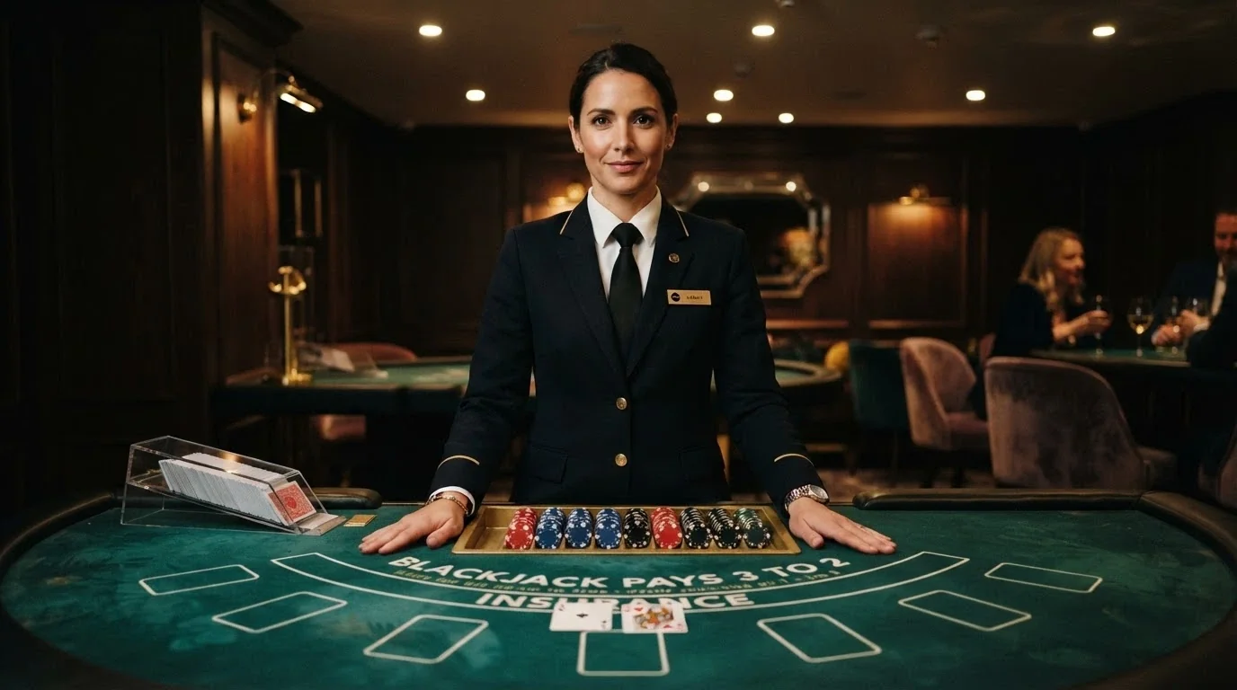 Tavolo da gioco live con croupier in uniforme e ambiente riservato per high roller