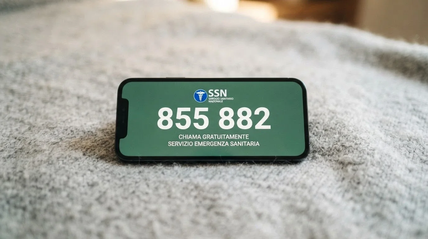 Uno smartphone con il numero 800 558 822 sullo schermo e il logo dell'Istituto Superiore di Sanità