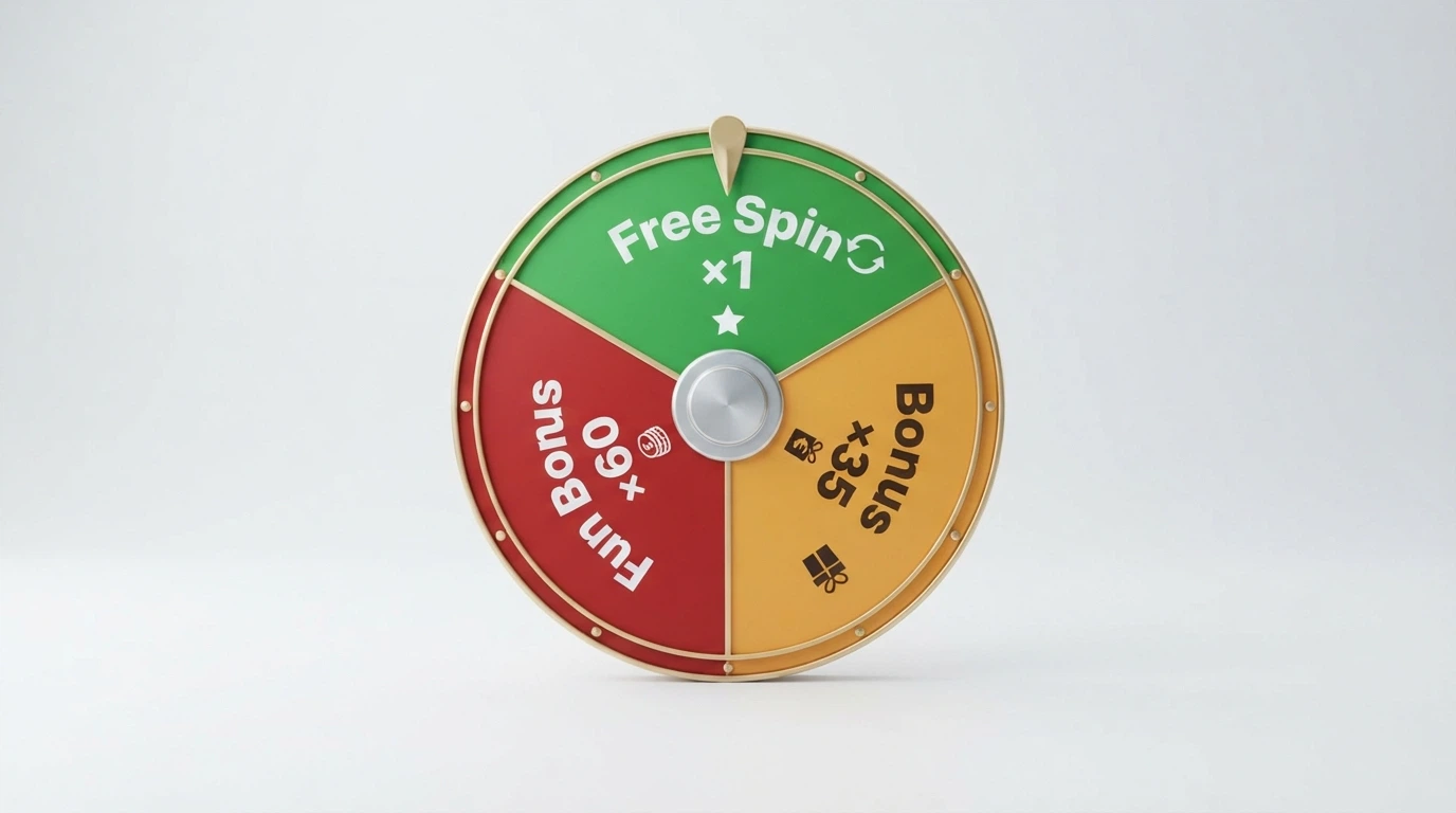 Una ruota della fortuna stilizzata con tre sezioni: «Free Spin», «Bonus €», «Fun Bonus», ciascuna con un moltiplicatore (x1, x35, x60) a fianco